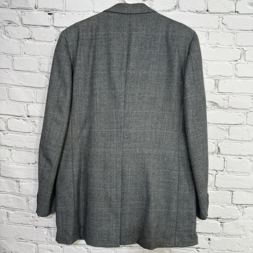 VTG Hickey Freeman Suit 42L Pure Wool Gray‎ Glen Check 36L Pants USA 90s
